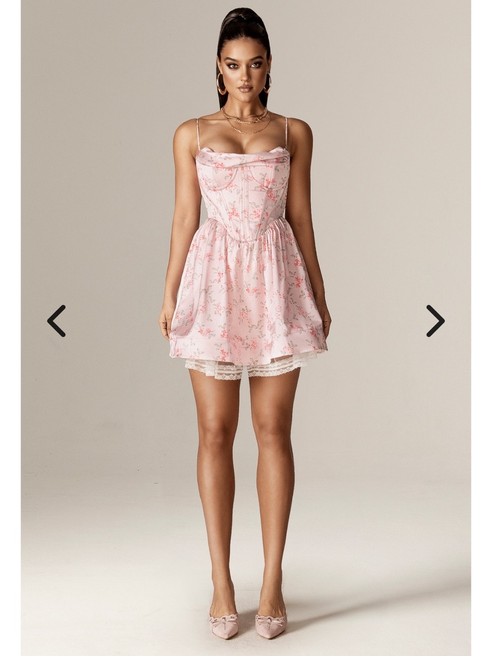Aliava Altha Pink Floral Corset Mini Dress with Sweetheart Neckline